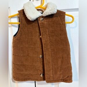 Mud Pie Brown Corduroy Kids Vest with Cream Collar